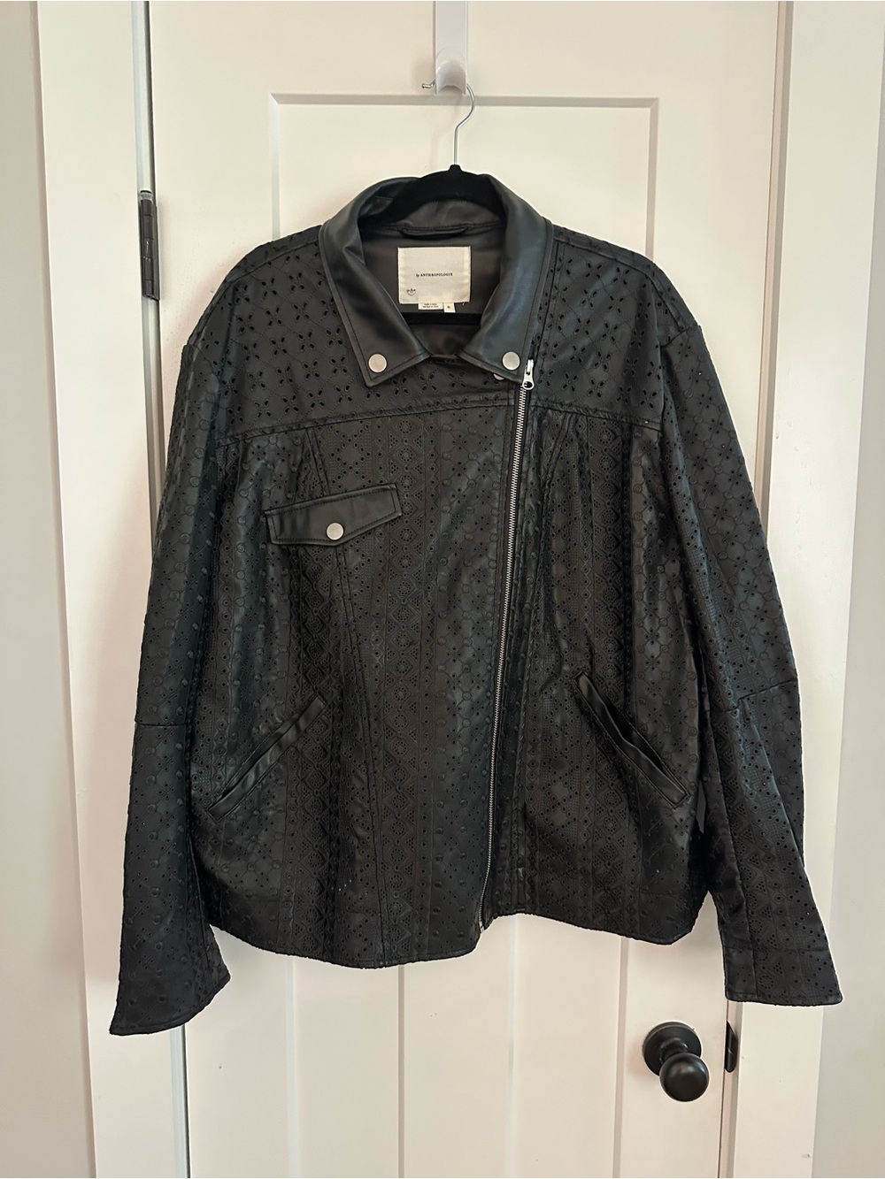 Anthropologie Black Eyelet Vegan Leather Biker Jacket